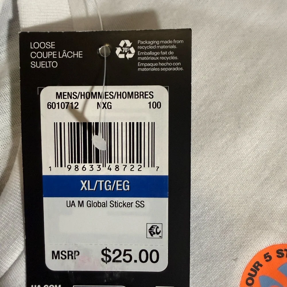 Under Armour White Tee Global Sticker SS Size XL - Picture 2 of 4